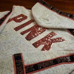 VICTORIA'S SECRET PINK BLING FULL ZIP ROSE GOLD NWT